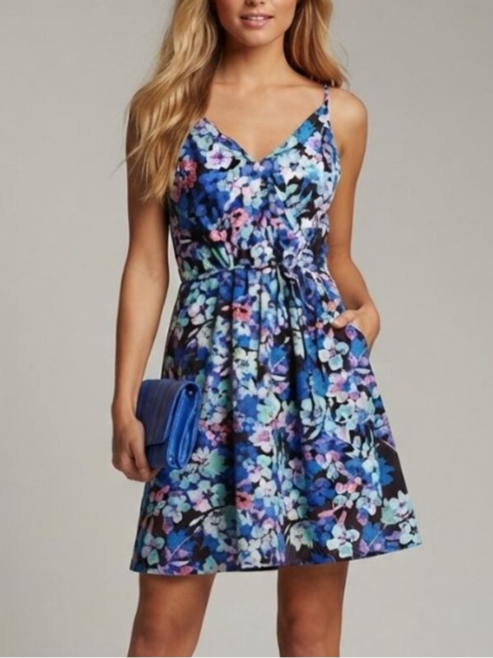 Yumi Kim Blue Floral Sleeping Beauty Strap Mini Dress Size XS 57037